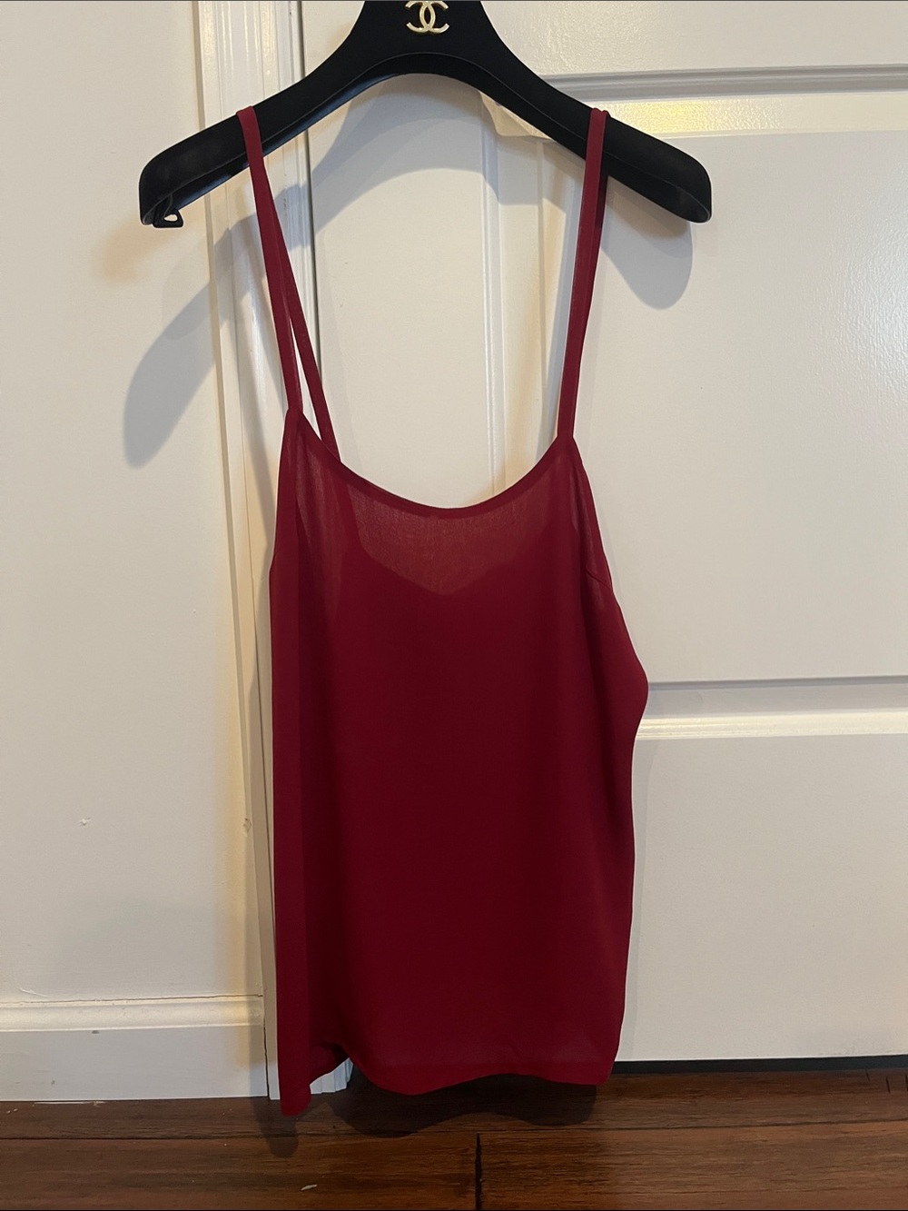 CHANEL Burgundy Spaghetti-Strap Silk Cami